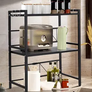 Apartment and College Dorm Essentials Expandable 2-Tier Kitchen Storage Rack Heavy Duty Microwave Oven Stand Quick Assembly Modern Minimalist Room Organization