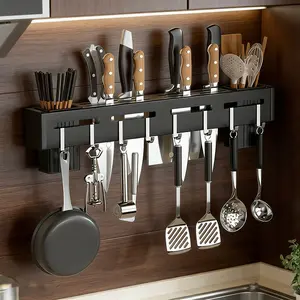 Wall-Mounted Knife Rack with 8 Hooks, Knifeholder, Stainless Steel Design, Durable & Secure Storage Solution for Kitchen Utensils