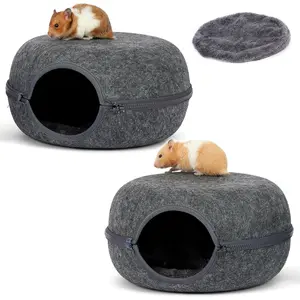Guinea Pig Hideout 2 Pack Double Function Guinea Pig Bed with 3 Soft Cushions Small Animal Cage Accessories for Hamsters Hedgehogs Ferrets Dark Grey