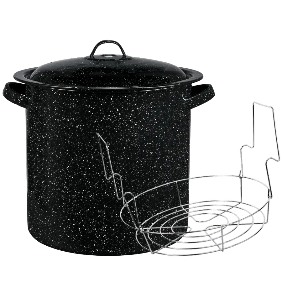 212 MAIN Porcelain Enamel Steel Water Bath Canner with Lid, 15.5 qt, Black, Durable Steel Jar Rack, Efficient Quick-Heating Kitchen Cookware