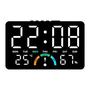 Home-Use LED Electronic Clock With Large Screen, Hanging Alarm Clock, Displays Time, Day Of The Week, Temperature, Humidity, And Alarm, Comfortable Full Display, Dual-Use For Desktop Or Hanging
