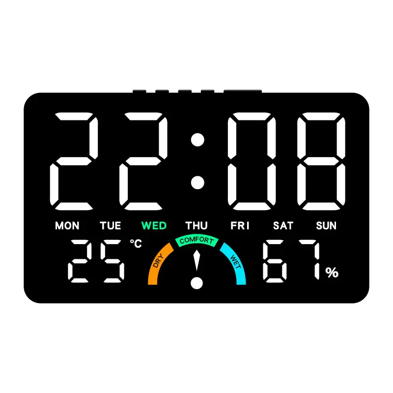 Home-Use LED Digital Clock With Large Screen, Hanging Alarm Clock, Displays Time, Day Of The Week, Temperature, Humidity, And Alarm, Comfortable Full Display, Dual-Use For Desktop Or Hanging