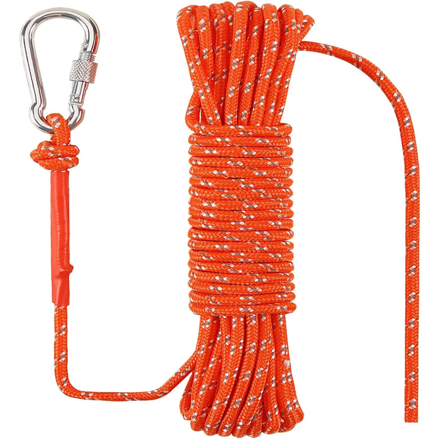 Reflective Orange Synthetic Heavy-Duty Marine Floating Rope, 1/4 in (6mm) x 100 Ft (30m) - Anchor Mooring Dock Lines, Durable Tie Downs for Water Sports Boat Accessories