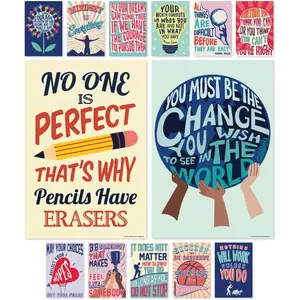 Growth Mindset Posters for Middle and High School Classroom Decorations Set of 13 Motivational Wall Art Decor Inspirational Artwork Quotes! 15 x 22 Large Poster Bundle