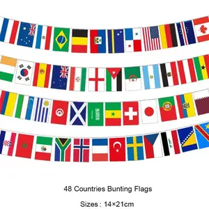 Hanging 48-Country International Flag Bunting Banner, 14×21cm String Flags for Soccer Sports Events, Football Viewing Parties & Classroom Decor