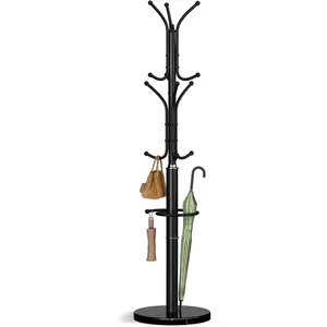 Metal Coat Rack Freestanding with Marble Base, Coat Tree with 12 Hooks & Umbrella Holder, Coat Hanger Stand for Corner Entryway Bedroom Office, Heavy Duty Coat Rack Stand for Clothes Hats Bags