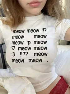 Meow Y2K Baby Tee, 2000s Emoticon 3 Tee, Silly Text Coquette Kitten Cute Trendy Shirt, Y2K Kawaii Top McBling Aesthetic, 2000s Retro TShirt