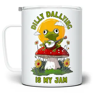 LOFTIPOP Dilly Dally Frog Mug, Slow Living Whimsical Cottagecore Gift Cup, Designed and Printed in the USA by Loftipop