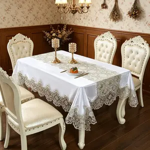 1pc Luxury Velvet Lace Tablecloth, Polyester Material, Easy Clean, Reusable, Heat Resistant, Non-Slip, Ideal for Home Decor, Weddings, Parties