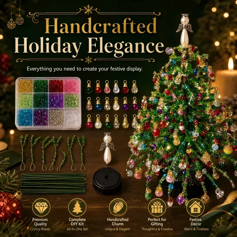 DIY Beaded Christmas Tree Kit, Handmade Light-Up Crystal Tree Craft for Holiday Table Decor, Festive Home Decoration