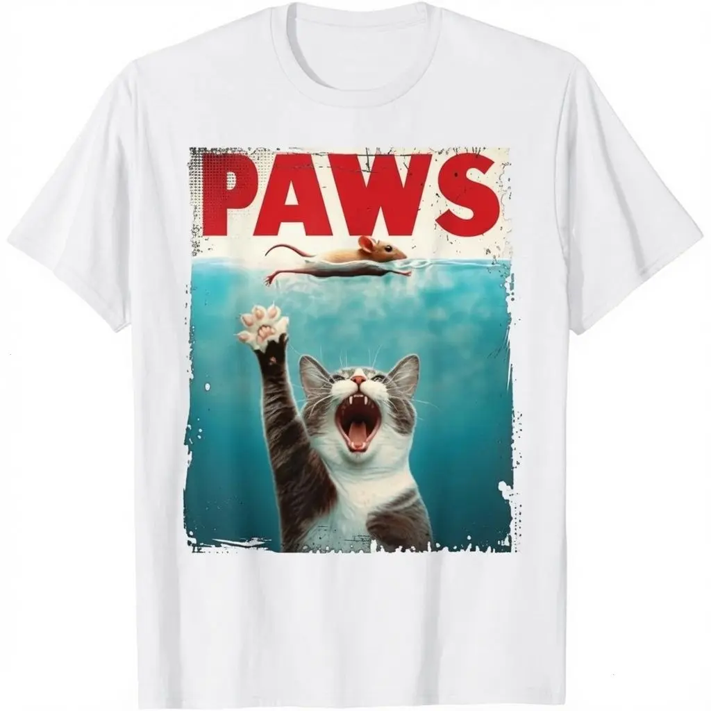 Summer t Shirts PAWS Parody Cat Mouse Humorous Cat Chasing Mouse Kitten T-Shirt Tshirt
