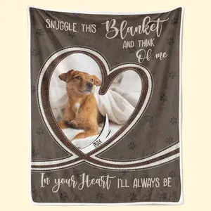 Personalized Pet Photo Blanket - Custom Dog Loss Keepsake, Memorial Gifts with Paw Print Pattern