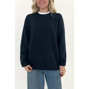 Maddox Essential Crew Neck Boyfriend Sweater in Navy - Lightweight Soft Knit Fabric with Slouchy Fit & Deep Navy Color