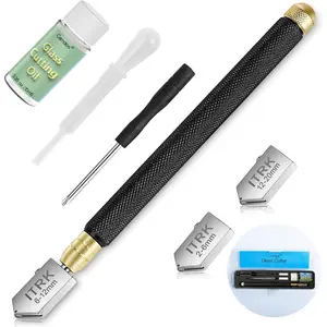 Professional Upgrade Glass Cutter 2mm-20mm & Glass Cutting Oil with Carbide Tip Automatic Oil Feed Pencil Style Ergonomic Tool for Cutting Thick Glass Tiles Mirror Mosaic