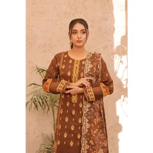 Rustic Brown 3-Piece Embroidered Lawn Set
