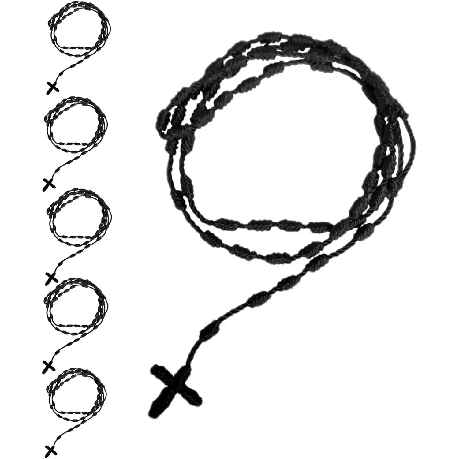 6 count/Set  Black Knotted rosary with  Charm - Red thread rosary, Lightweight Catholic &  Prayer Necklace, 18 Inch Rope Rosary  for Women Men