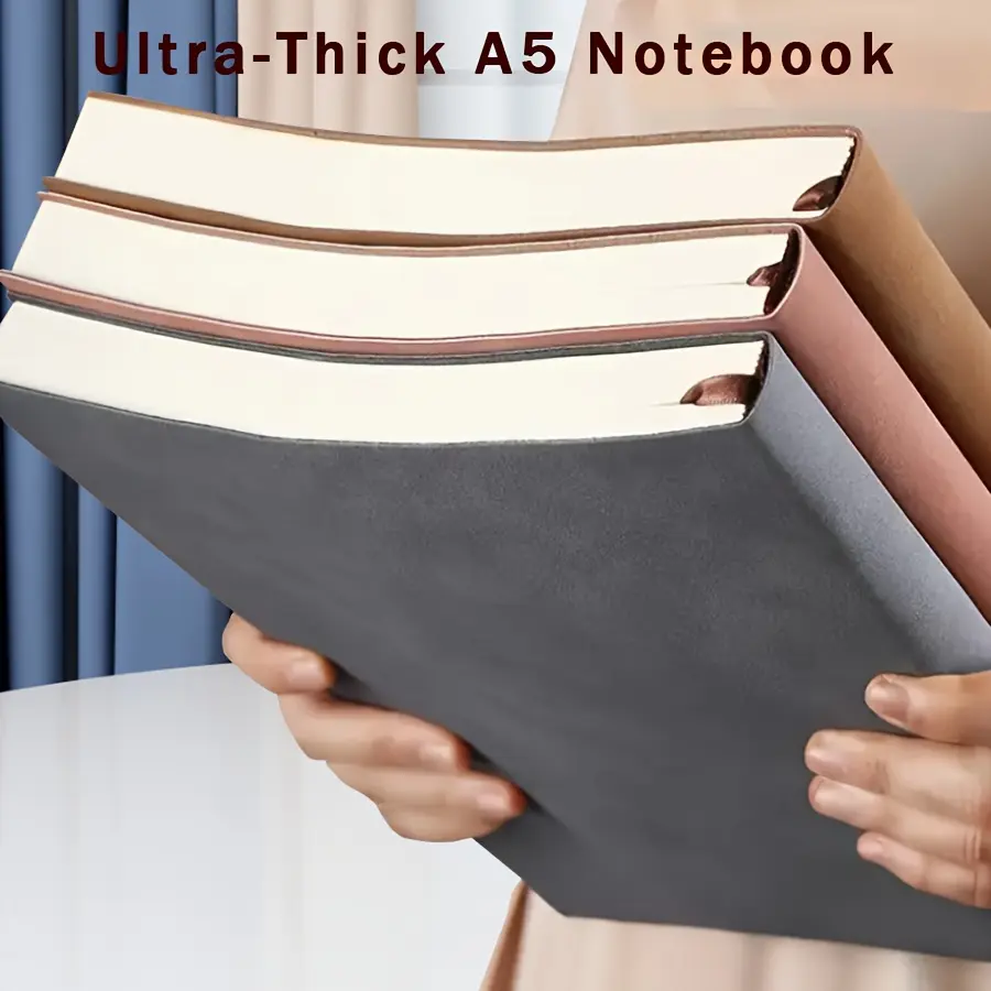 A5 Ultra-Thick Notebook Journal, 360 Pages, Premium Eye-Friendly Paper, Soft Water-Resistant Cover, Personalized English Text, Included Sticky Notes for Office Stationery Use, Personalized Text, Soft Cover