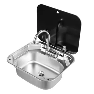 Single Bowl RV Caravan or Boat Stainless Steel Hand Wash Basin Sink with Folded Faucet  (Sink with tap)