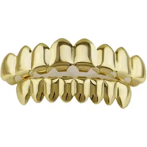 18K Gold Plated Hip Hop Teeth Grillz for Your Teeth Iced out 8 Top Teeth 8 Bottom Tooth Grillz For Men Women Rapper Costume Cosplay Extra Molding Bars
