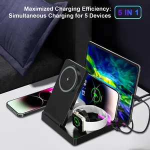 Smart Multi-Device Fast Wireless Charging Station, Foldable Charger Stand, Smart Charging Dock, Compatible with iPhone Samsung Series Apple Watch, Lightweight USB Design