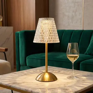 Modern Gold Crystal Table Lamp, Elegant Ambient Bedside Light for Bedroom, Living Room, Nightstand and Home Decor