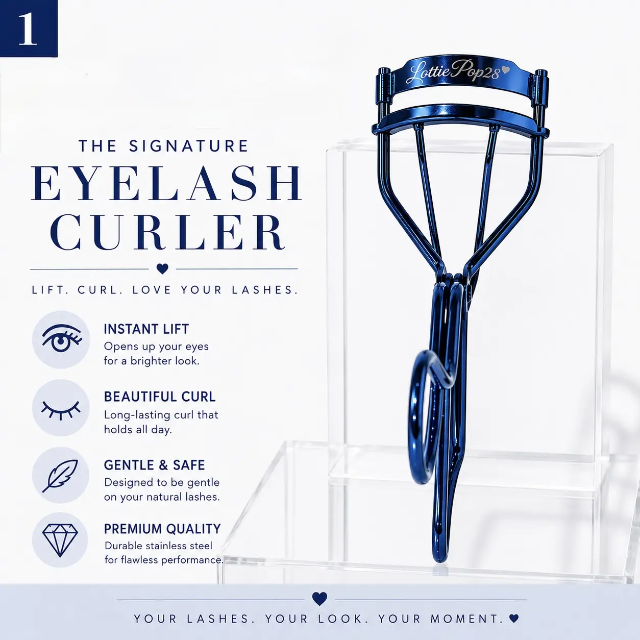 LottiePop28 Signature Eyelash Curler   Give your natural lashes a beautiful lift and curl with the LottiePop28 Signature Eyelash Curler. Designed for easy, comfortable use, this beauty essential helps create a more lifted, defined lash look in seconds