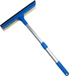2 in 1 Window Squeegee Cleaner with Extendable Handle, Sponge Glass Cleaning Tool for Windows, Shower Doors, Car Windshield and Mirrors