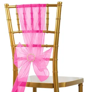 20 Pack Organza Chair Sashes Fuchsia 6"x108" – Reusable Sheer Wedding Chair Bows