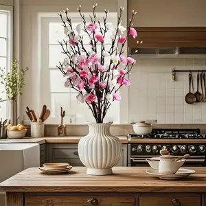Artificial white/pink plum blossom branches. Plastic holiday flowers decorative bouquet Artificial Flower Arrangements for DIY wedding decor, table centerpieces, Easter, Valentine's, home vase fillers. Reusable spring/summer decor, vase not included