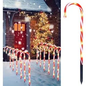 12 Pcs Christmas Candy Cane Pathway Markers Lights, 16" Stakes Lights with Warm White, Waterproof Outdoor Decorations for Xmas Indoor and Outdoor Decorations Yard, Walkway, Lawn, Garden