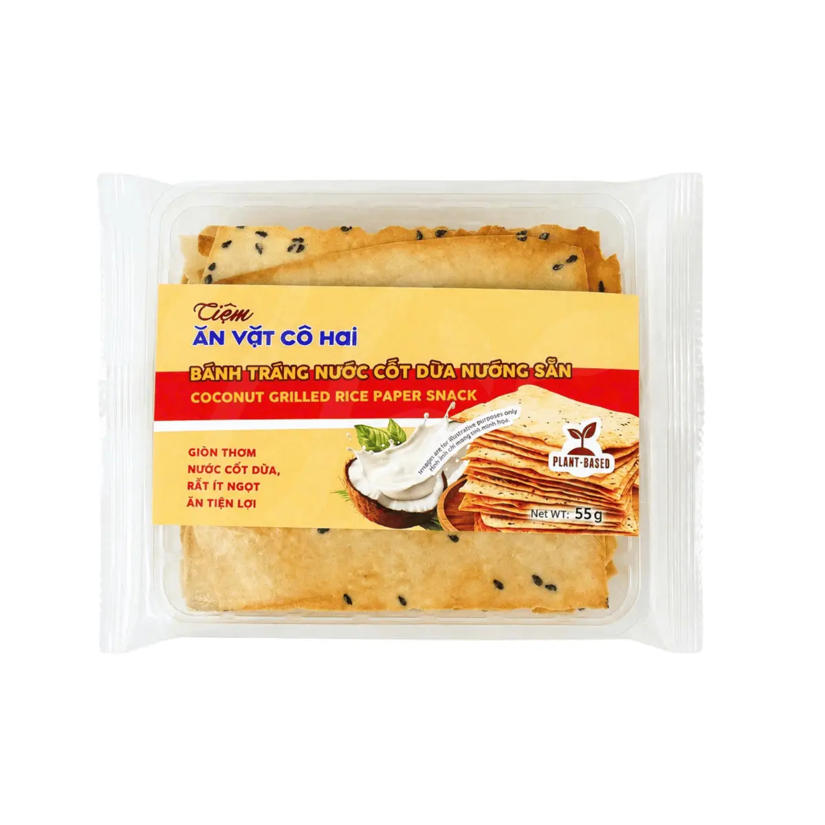 [An Vat Co Hai] Coconut Grilled Rice Paper Crisp Snack, 55g, Low Fat Snacks, Cholesterol-Free, Plant Based
