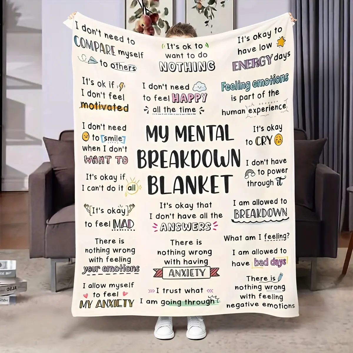 My Mental Breakdown Blanket - Contemporary White Flannel Knit, Machine Washable, 100% Polyester, Digital Print, Tear-Resistant, All-Season Use for Home Decor, Bed, Sofa, Travel