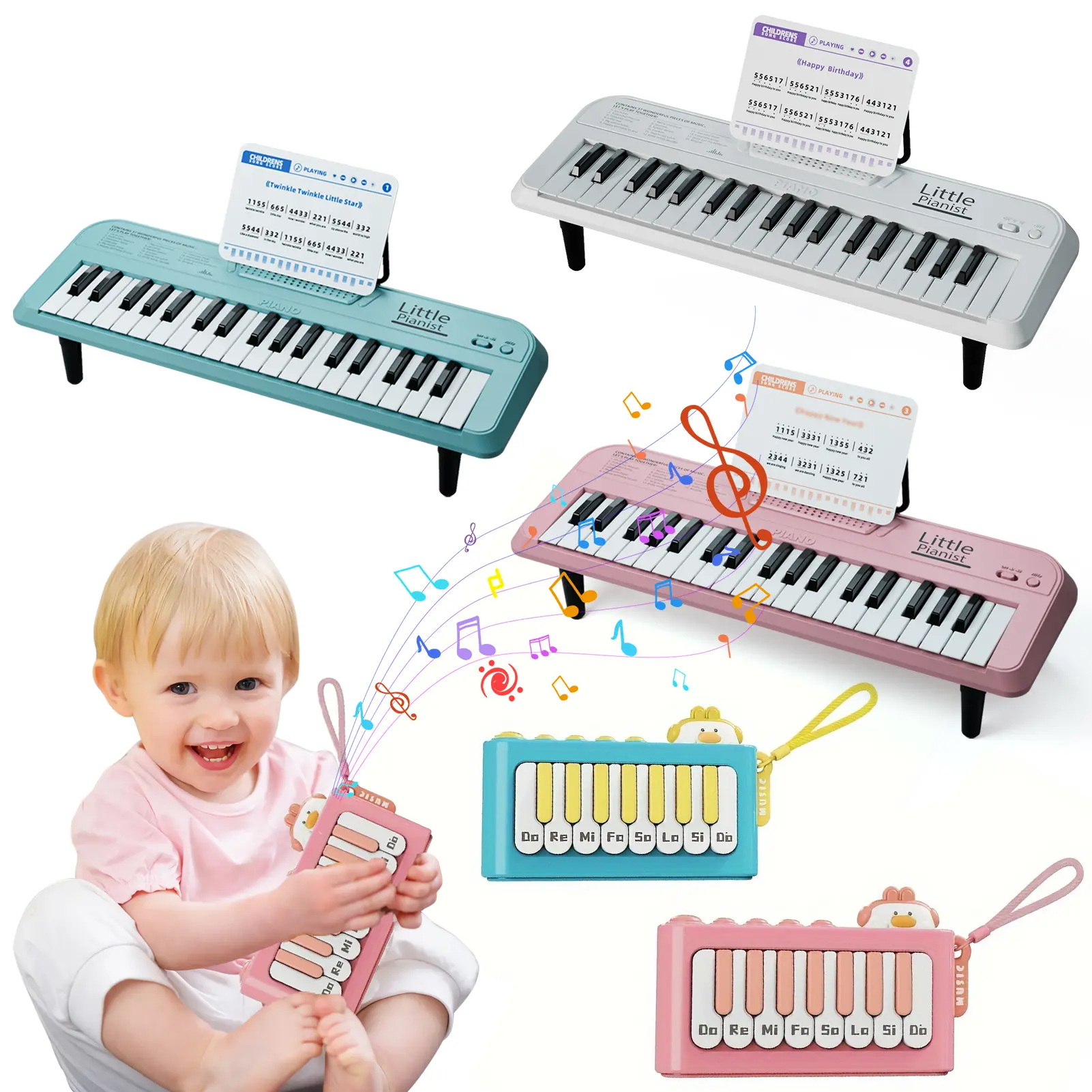 Baby Piano Keyboard Toy, 37 Keys Toddlers Music Instruments Toy with Microphone, Electronic Piano Toy for 12-18 Months Olds Beginners, Mini Pocket Palm Piano Toys for Kids, Early Educational Birthday Chrismtas Gifts for Boy Girl Age 1-3