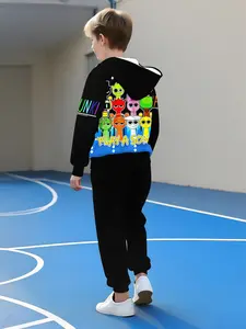 Boys' Spring & Fall Casual Hoodie Set, Long Sleeve Sports Top, Outdoor Activities Essential, Fitted Style, Moderate Fabric Thickness