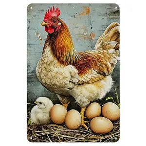 Farmhouse Chicken Nest Tin Sign - Rustic Hen & Baby Chicks with Eggs Metal Wall Decor, Vintage Farm Art for Kitchen, Coop, or Country Home  Farm Metal Tin Sign 2 Styles to Choose from Farmhouse Chicken Wall Deecor