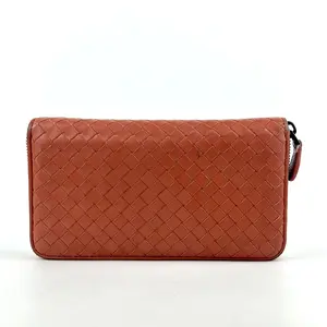 Pre-owned Bottega Veneta Sheep Leather Mini Bags Orange Classic Woven Long Wallet Clutch ,Sku:SH025