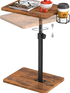 TV Tray Table, 360° Swivel Height Adjustable TV Trays for Eating on Couch,Sofa Armrest Side Table for Small Spaces Sofa Bed Dinner, Rustic Brown