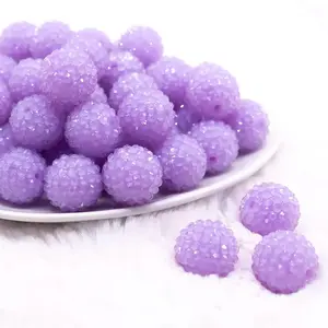 20mm Neon Purple with Clear Rhinestone Bubblegum Beads