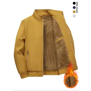 Men's Thermal Lined Fleece Jacket Coat, Plain Simple Fashion Casual Warm Outerwear with Zipper Pocket, Perfect for Fall Winter Daily Wear