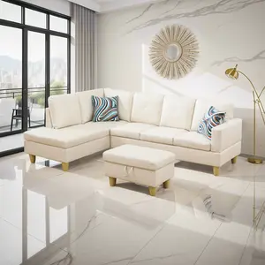 White Faux Leather 3-Piece Sectional Sofa Set Contemporary Living Room Furniture with Plush Seating