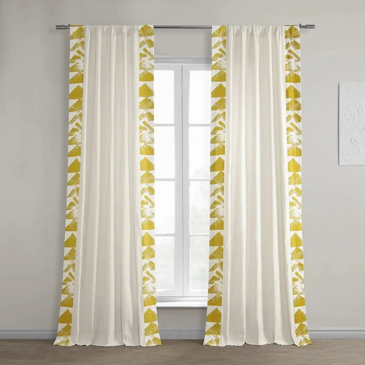 Half Price Drapes Traditional Cotton Curtain Panels - Triad Bordered, Sun-Darkening Window Covers, Dry Clean Only Home Textile Decor, Darkening Curtains