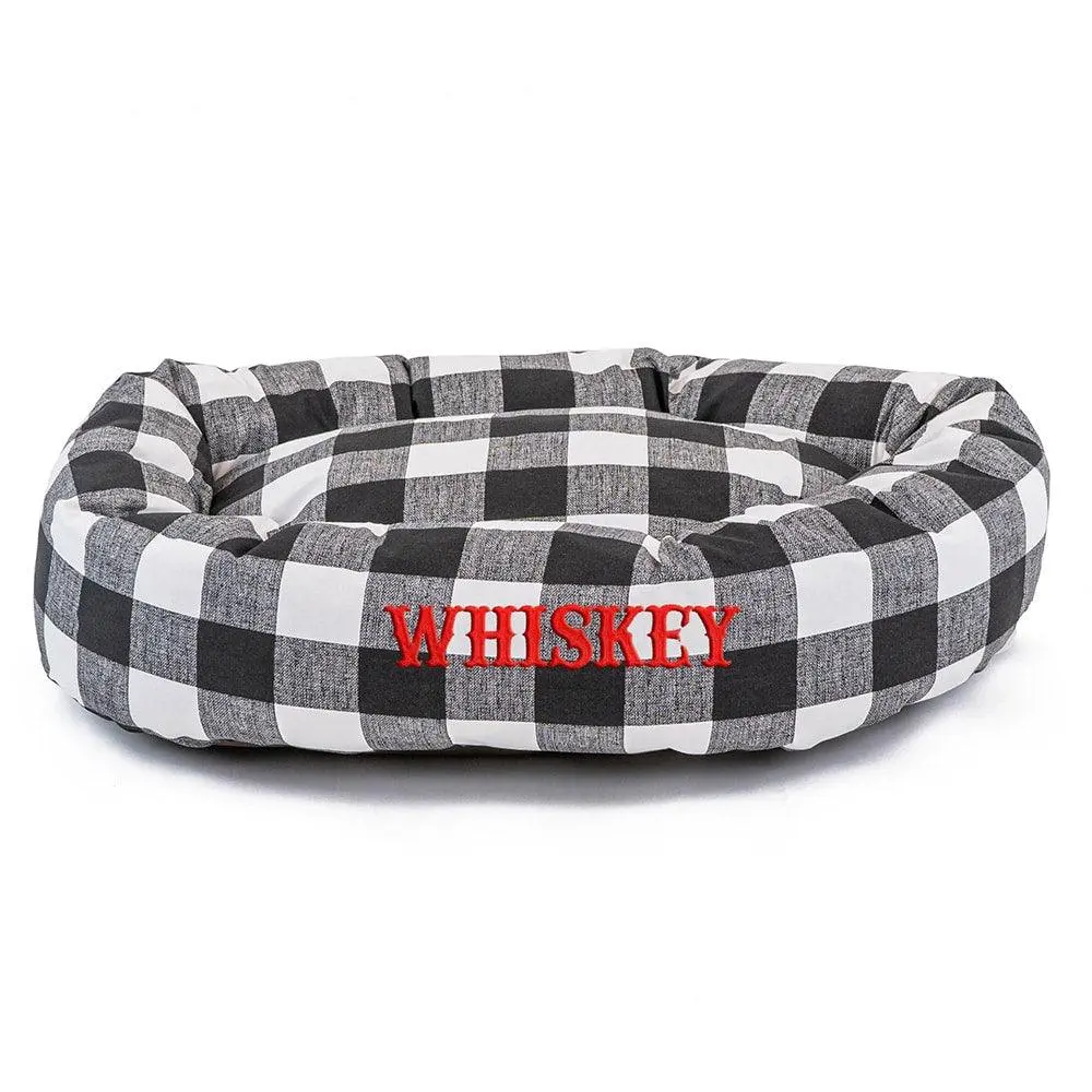 Majestic Pet Anderson Check Bagel Dog Bed - Personalized Perfect for a Cozy Night's Sleep
