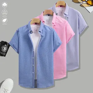 3-piece set, summer short-sleeve shirts, lightweight breathable plaid shirts, suitable for beach vacations, pool parties, and casual wear, plaid shirts, men's shirts, men's short-sleeve tops