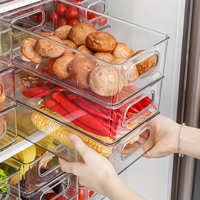 6pcs Of 1 Set, Refrigerator Organizer Bins, Food Storage Bins for Fridge, Freezer, Kitchen Cabinet, Pantry Organization, Fridge Organizer, for Kitchen, Bathroom And Bedroom, 10" Long, Transparent, Home Supplies Eid Al-Adha Mubarak