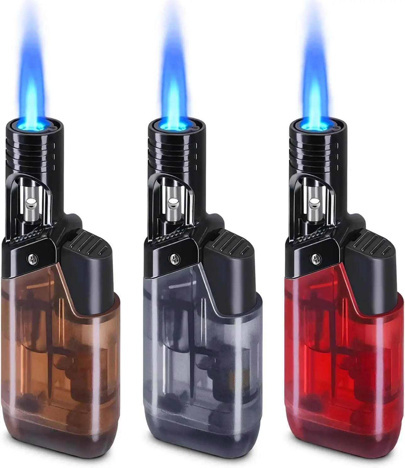 3 Pack Mini Refillable Butane Torch Lighters Long Wand Utility Lighter Windproof Jet Flame Gas Lighter Multi-Purpose for Candle Camping BBQ Grill (No Fuel) Assorted Colors
