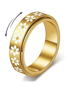 Daisy Fidget Ring for Anxiety Relief - 18K Gold Plated Spinner Band for Stress Relief,Stainless Steel Statement Flower Ring for Women,Thoughtful Gift for Birthday Valentine's Day,Size 6-10 (Daisy Fidget Ring_Gold, Size 8) bracelet men
