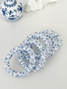 6pcs-Blue And White Porcelain Spiral Hair Ties,Elastic Coil Hair Ties For Women,No Crease Telephone Wire Cord Hair Ties For Thick Hair & Thin Hair Casual,Elastic Bands - Hair Accessories With Fun Patterns And Designs, Sweet Fresh Hair Ties