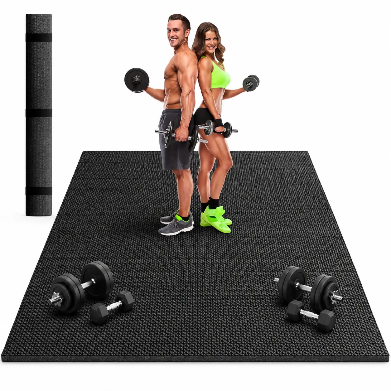 Large Non-Slip Exercise Mat (6'x4'/7'x5'/8'x5'/9'x5'/10'x5'/12'x5'x8mm) - High-Density, Ultra Durable, Extra Thick for Home Gym Flooring, Cardio, Yoga, Shoes-Friendly, Ebike Fitness Sessions