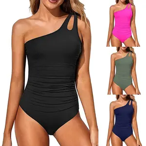 Women' One Shoulder One Piece Swimsuit for Women Tummy Control Bathing Suits Modest Full Coverage Swimwear