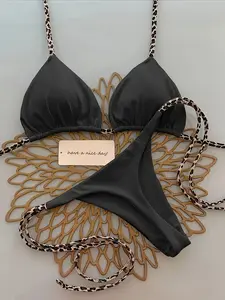 Women'S Fashion Two-Piece Bikini Swimsuit with Leopard Print Tie, Beach Vacation Set Suitable for Beach Vacation